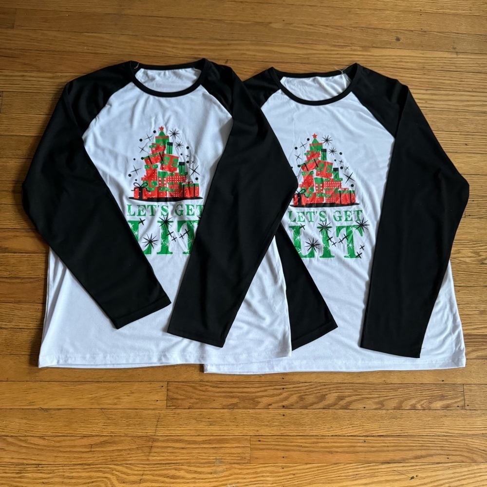 Two shirts “Let’s Get Lit” long sleeve size l and xl